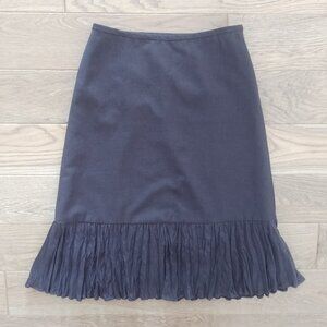 Ann Taylor wool midi skirt dark chocolate brown pleated flounce bottom 4 Petite